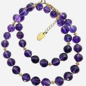 VINTAGE NWOT Stauer Purple Amethyst Gemstones & Gold-tone Spacers Necklace WOW!